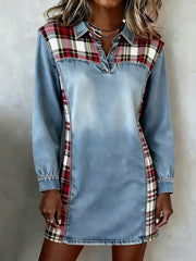 Women's Vintage Plaid Pattern Patchwork Art Dress