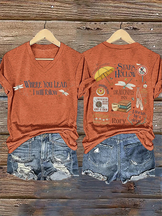 Women's 'Where You Lead, I Will Follow' V-Neck T-Shirts