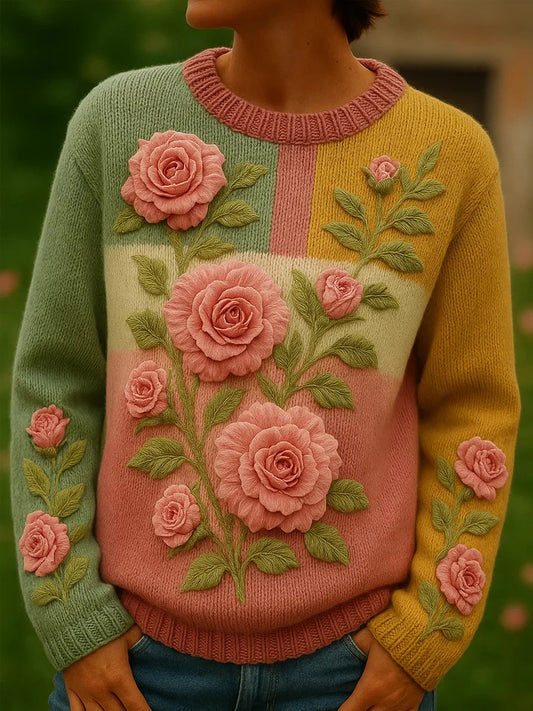 Women's Pink Floral Art Printed Sweatshirt