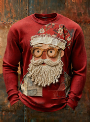 Men's Retro Santa Claus Print Waffle Long Sleeve T-Shirt