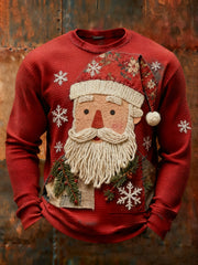 Men's Retro Santa Claus Print Waffle Long Sleeve T-Shirt