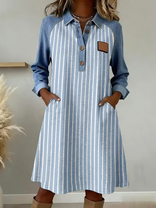 Women's Striped Pattern Patchwork Art Dress