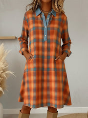 Women's Fall Plaid Pattern Patchwork Art Dress