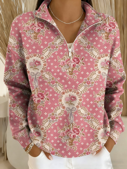 Women's Pink Art Pattern Print Casual Sweatshirt