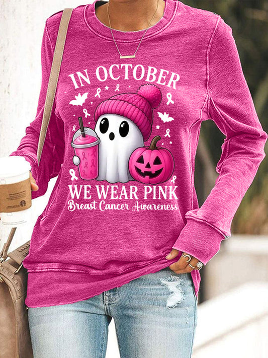 Women's In October We Wear Pink Breast Cancer Awareness Sweatshirt