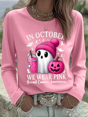 Women's In October We Wear Pink Breast Cancer Awareness Long Sleeve T-Shirt