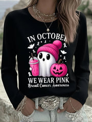 Women's In October We Wear Pink Breast Cancer Awareness Long Sleeve T-Shirt