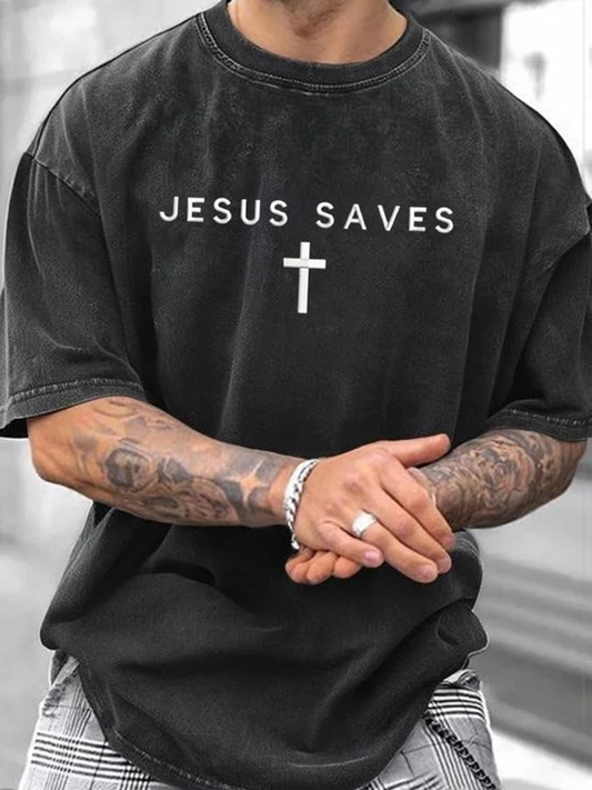 Men's Jesus Saves Faith Print T-shirt