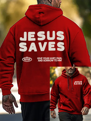 Men's Jesus Saves Faith Printed Oversized Drop-Shoulder Hoodie with Pockets