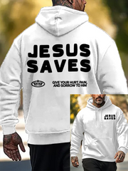 Men's Jesus Saves Faith Printed Oversized Drop-Shoulder Hoodie with Pockets