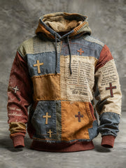 Men's Faith Cross Oversized Drop-Shoulder Hoodie with Pockets
