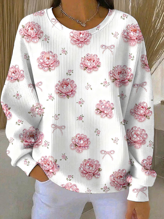 Women's Breast Cancer Pink Floral Print Casual Sweatshirt