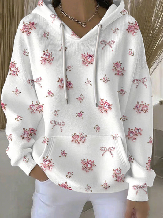 Women's Breast Cancer Pink Floral Print Casual Hoodie