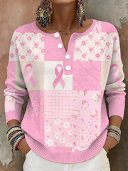 Women's Breast Cancer Awareness Floral Art Printed Tops