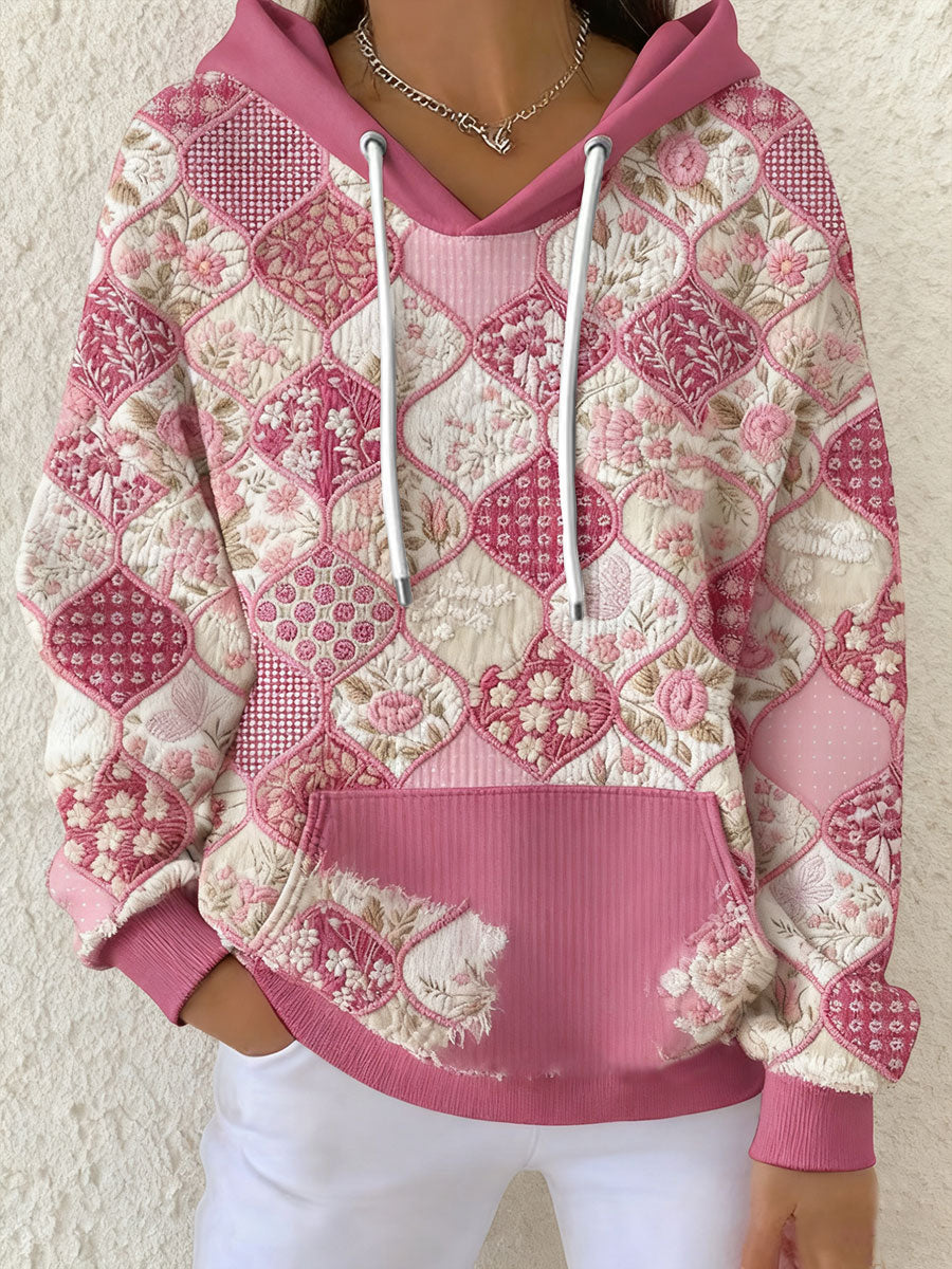 Women's Boho Breast Cancer Awareness Floral Art Printed Hoodie