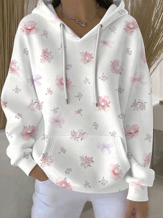 Women's Breast Cancer Pink Floral Print Casual Hoodie