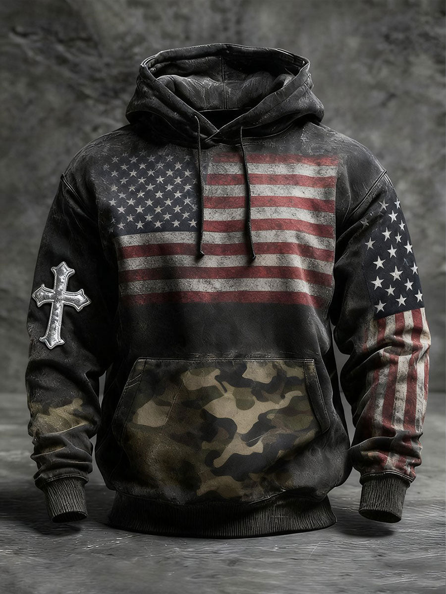 Men's Vintage Faith American Flag Camo Hoodie