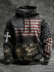 Men's Vintage Faith American Flag Camo Hoodie