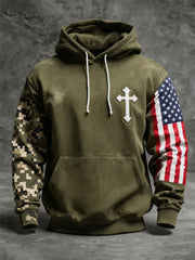 Men's Vintage Faith American Flag Camo Hoodie