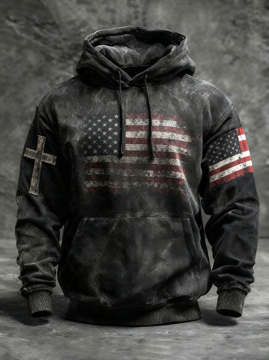Men's Vintage Faith American Flag Camo Hoodie