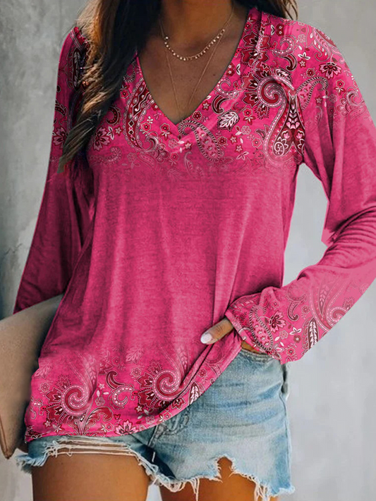 Women's Breast Cancer Awareness Paisley Print Casual T-shirt
