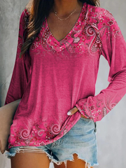 Women's Breast Cancer Awareness Paisley Print Casual T-shirt