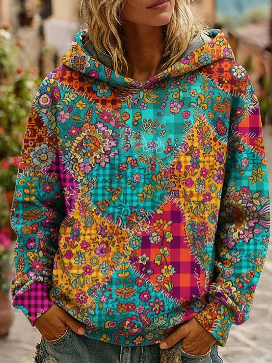 Women's Bohemian Boho Floral Art Printed Hoodie