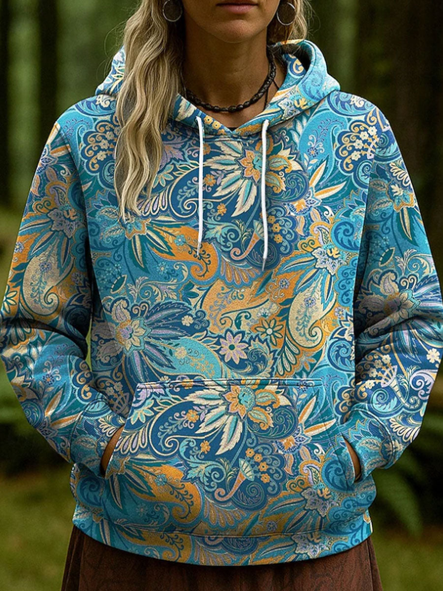 Women's Bohemian Boho Floral Art Printed Hoodie