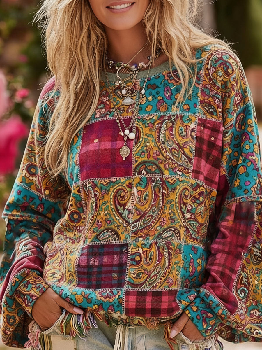 Women's Bohemian Boho Floral Art Printed Sweatshirt