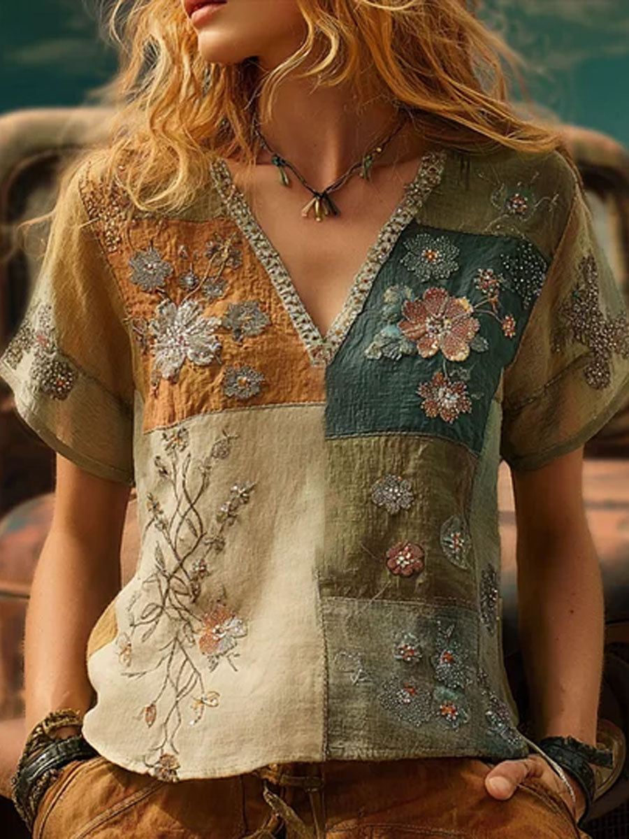 Women's Bohemian Boho Floral Art Printed T-shirt