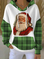 Women's Christmas Santa Claus Plaid Print Causal Hoodie