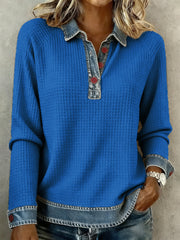 Women's Simple Patchwork Design Cozy Top