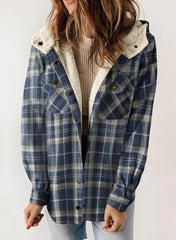 Women's Warm Plush Plaid Hooded Jacket