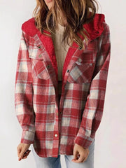 Women's Warm Plush Plaid Hooded Jacket