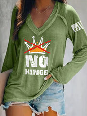 Women's No Kings In America V-Neck Long-Sleeve T-Shirt