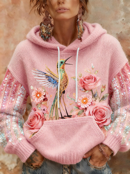 Women's Breast Cancer Awareness Hummingbird Florals Hoodies