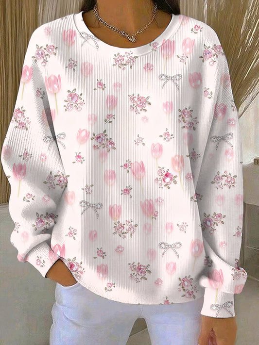 Women's Breast Cancer Pink Floral Print Casual Sweatshirt