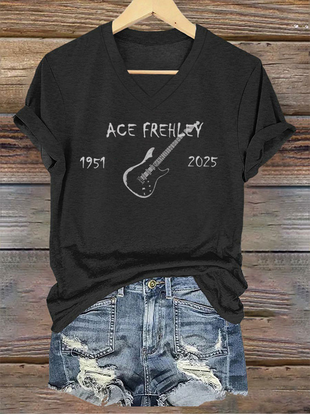 Women's Ace Frehley Printed V-neck T-shirt