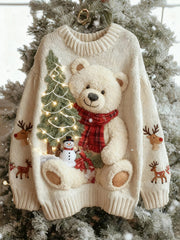 Women's Vintage Christmas Bear Tree Knitted Sweater