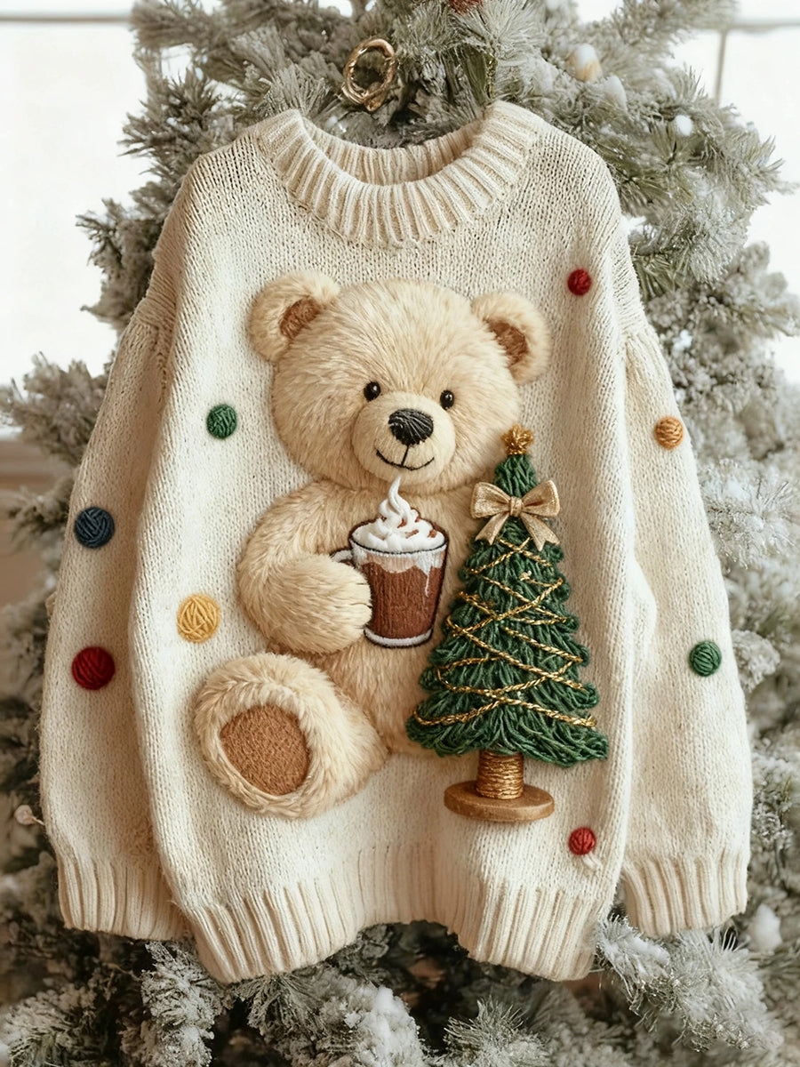 Women's Vintage Christmas Bear Tree Knitted Sweater