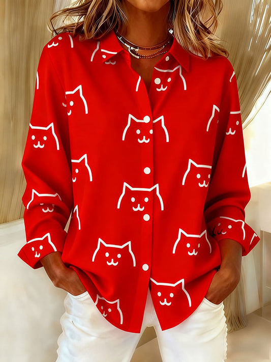 Women's simple line drawing cats shirts
