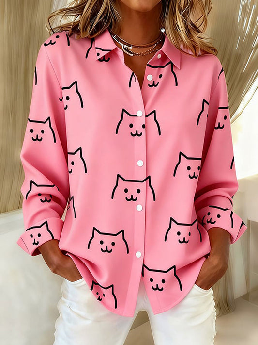 Women's simple line drawing cats shirts