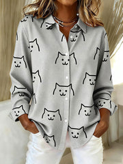 Women's simple line drawing cats shirts