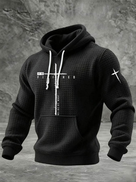 Men's It Is Finished Cross Waffle Print Hoodie
