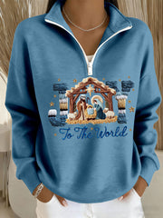 Women's Joy To The World Printed Casual Zip-Up Top