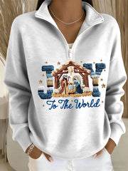 Women's Joy To The World Printed Casual Zip-Up Top