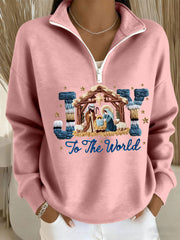 Women's Joy To The World Printed Casual Zip-Up Top