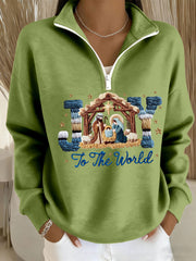 Women's Joy To The World Printed Casual Zip-Up Top