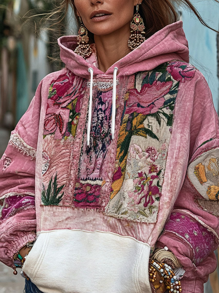 Women's Breast Cancer Awareness Floral Art Printed Hoodie