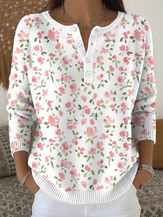 Women's Breast Cancer Pink Flowers Print Knit Top